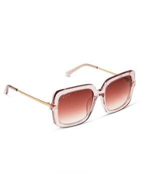 NWT DIFF Eyewear Pink Gradient Square Sunglasses with Gold Temples